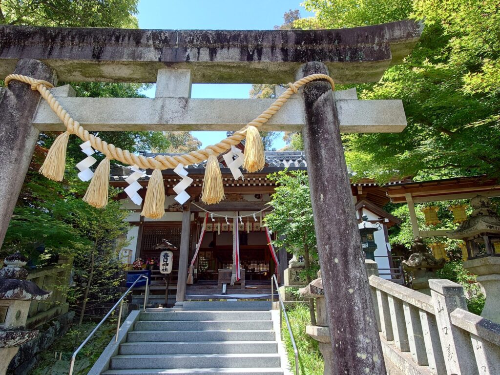 本殿前の鳥居と注連縄